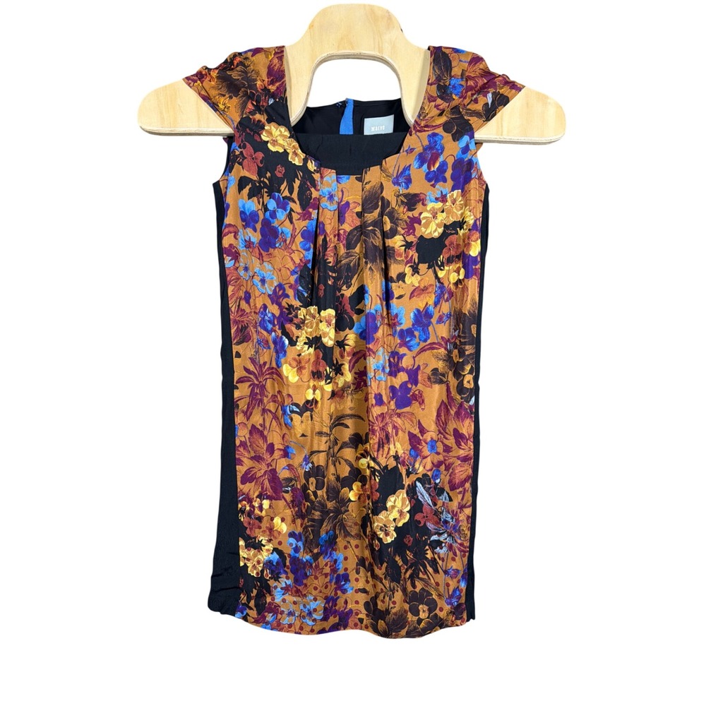 Maeve Silk Top Womens XS Floral Mixed Media Cap Sleeve Multicolor Black Anthro